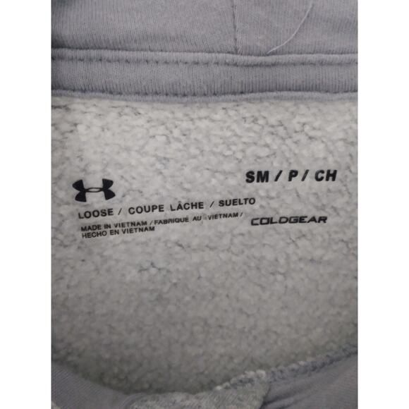 Under Armour Sweater Mens SMALL Gray Loose Drawstring Hoodie‎ Activewear - Picture 7 of 8